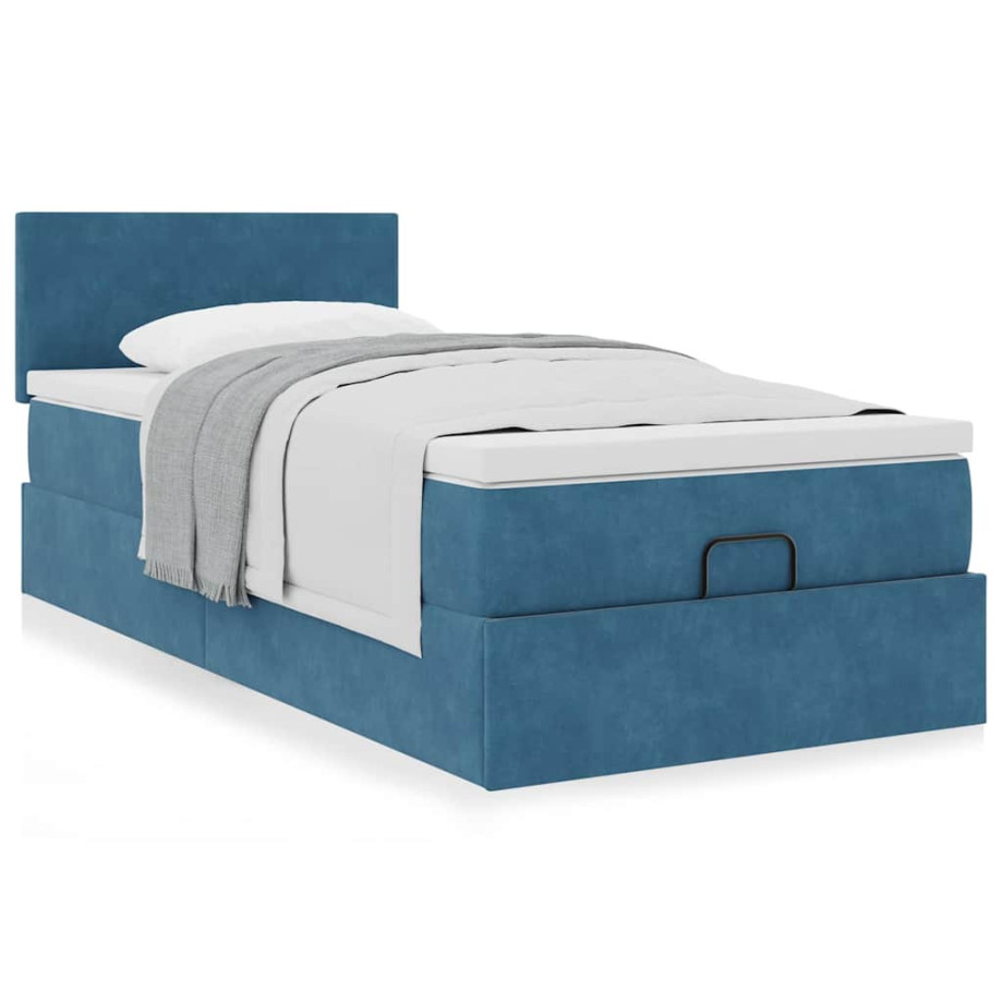 vidaXL Bedframe met matras 90x200cm fluweel donkerblauw afbeelding 1