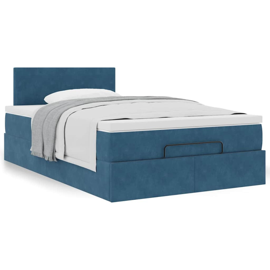 vidaXL Bedframe met matras 120x190 cm fluweel donkerblauw afbeelding 1