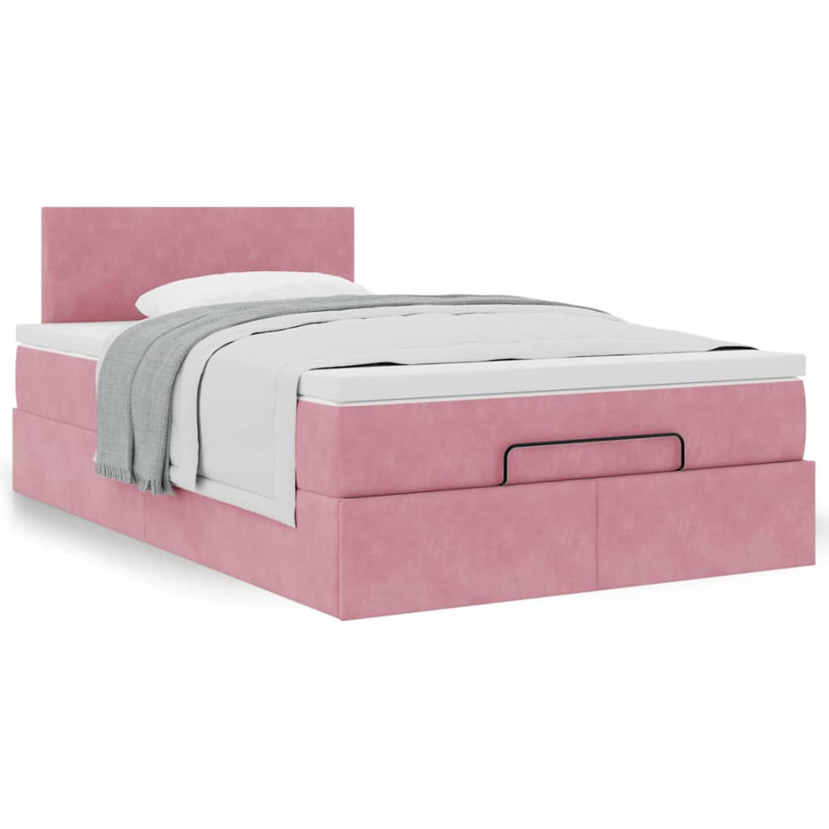 vidaXL Bedframe met matras 120x190 cm fluweel roze afbeelding 1