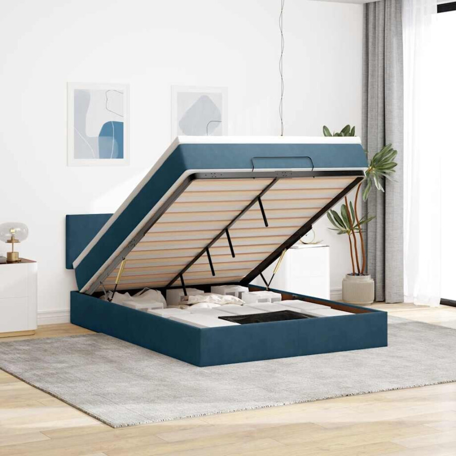 vidaXL Ottoman bed met matras 140x200cm fluweel donkerblauw afbeelding 1