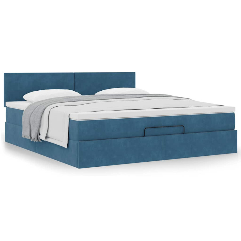 vidaXL Bedframe met matras 180x200 cm fluweel donkerblauw afbeelding 1