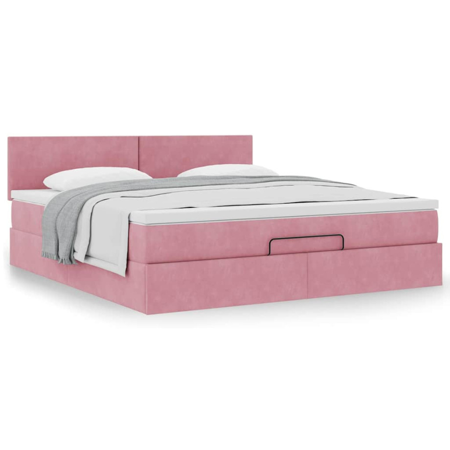 vidaXL Bedframe met matras 180x200 cm fluweel roze afbeelding 1