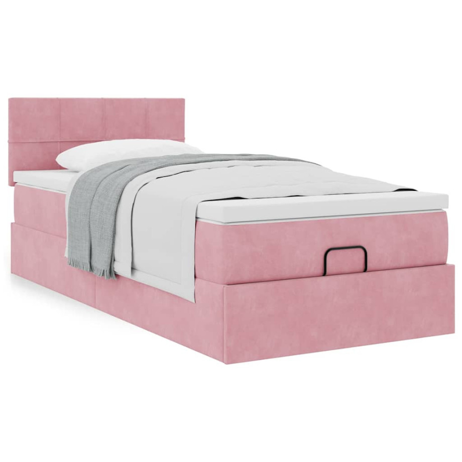 vidaXL Bedframe met matras 80x200cm fluweel roze afbeelding 1