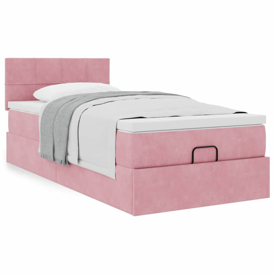 vidaXL Bedframe met matras 90x190cm fluweel roze afbeelding 1