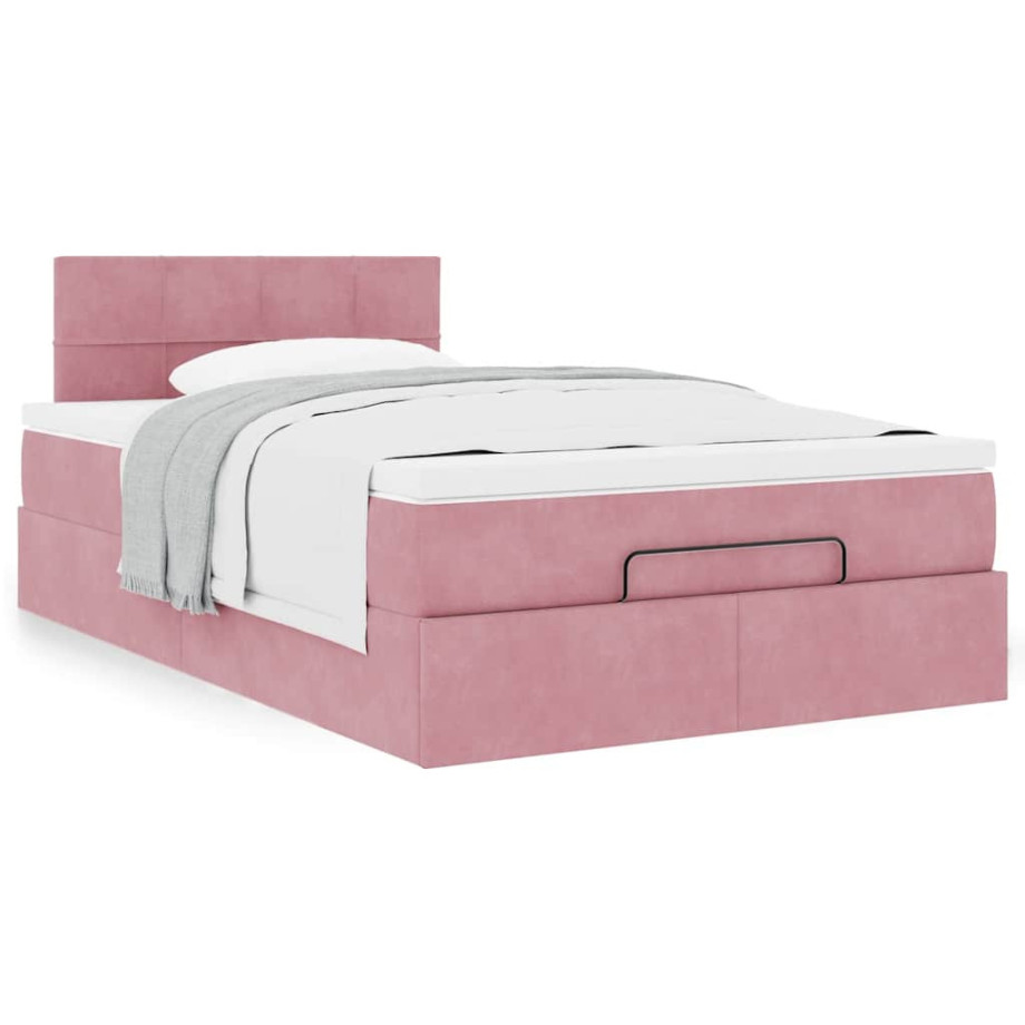 vidaXL Bedframe met matras 120x190 cm fluweel roze afbeelding 1