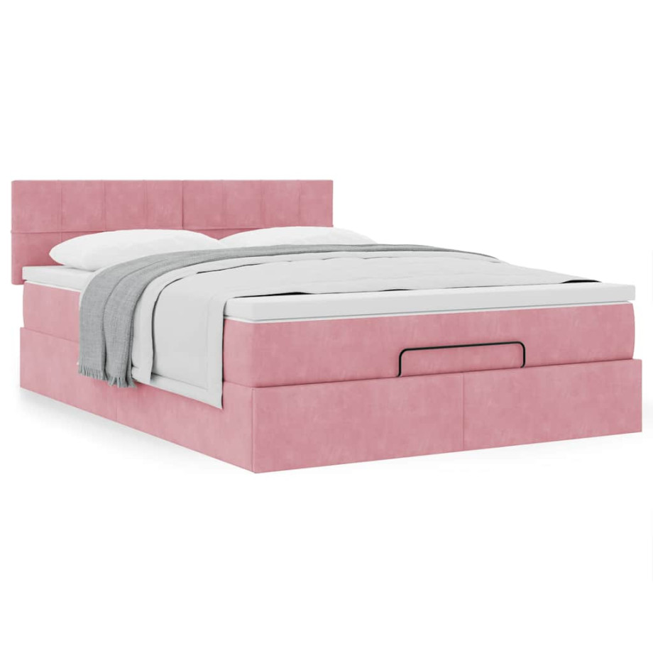 vidaXL Ottoman bed met matras 140x190cm fluweel roze vidaXL Ottoman bed met matras 140x190cm fluweel roze afbeelding 1