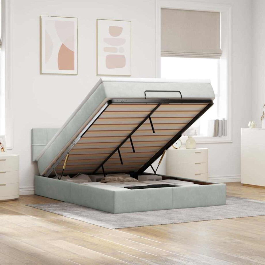 vidaXL Ottoman bed met matras 140x200cm fluweel lichtgrijs afbeelding 1