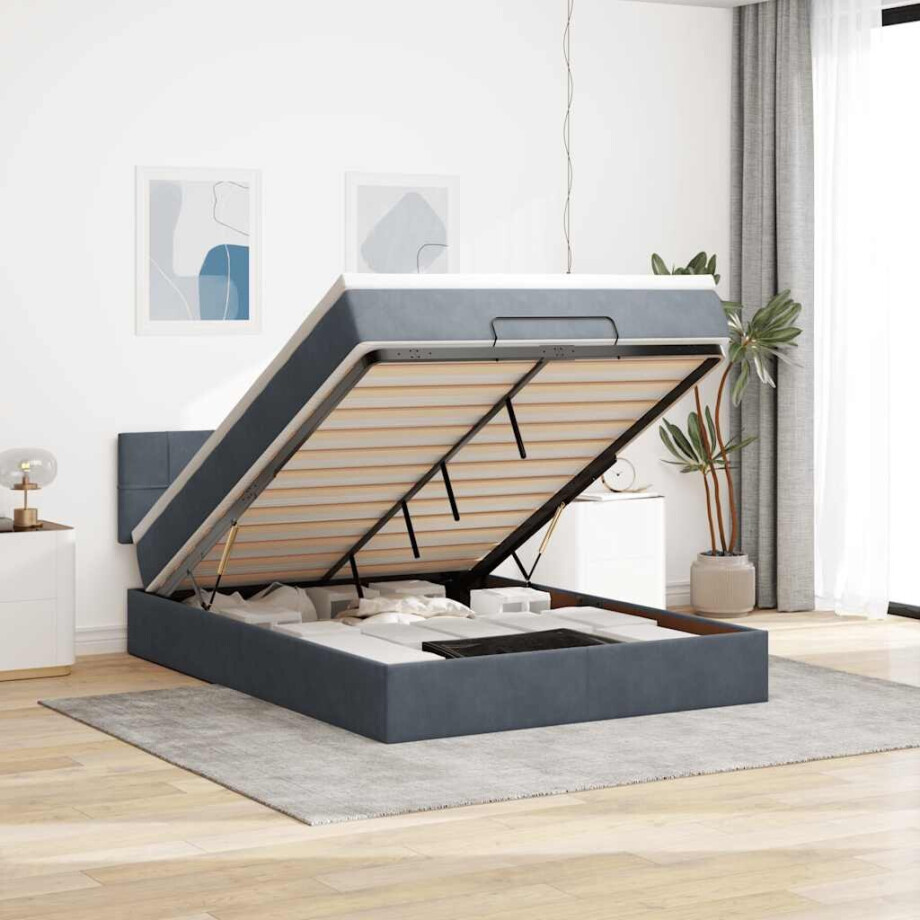 vidaXL Ottoman bed met matras 140x200cm fluweel donkergrijs afbeelding 1