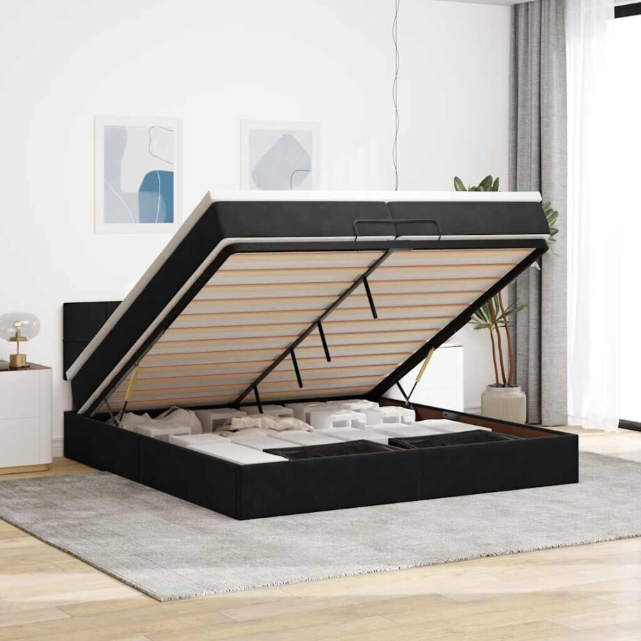 vidaXL Ottoman bed met matras 200x200 cm fluweel zwart vidaXL Ottoman bed met matras 200x200 cm fluweel zwart afbeelding 1