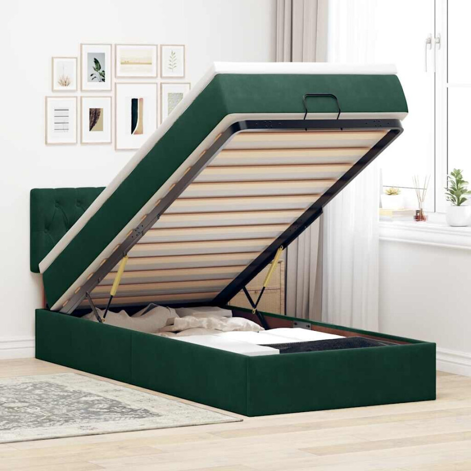 vidaXL Ottoman bed met matras 90x190cm fluweel donkergroen afbeelding 1