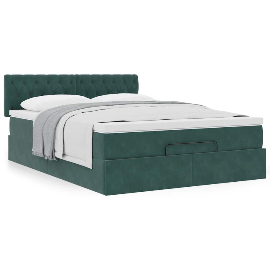 vidaXL Ottoman bed met matras 140x200cm fluweel donkergroen afbeelding 1