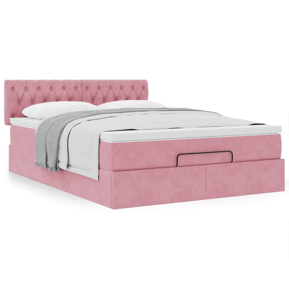 vidaXL Ottoman bed met matras 140x200cm fluweel roze afbeelding 1