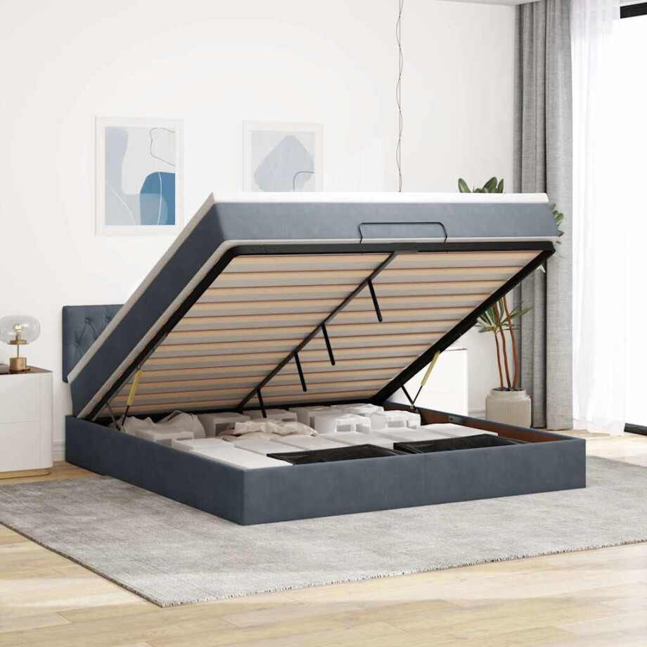 vidaXL Ottoman bed met matras 160x200cm fluweel donkergrijs afbeelding 1