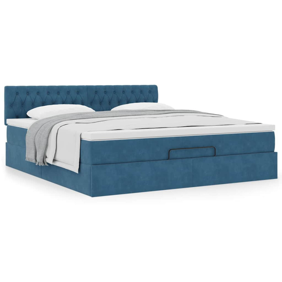 vidaXL Ottoman bed met matras 160x200cm fluweel donkerblauw vidaXL Ottoman bed met matras 160x200cm fluweel donkerblauw afbeelding 1