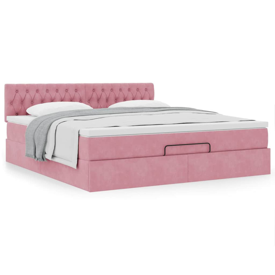 vidaXL Bedframe met matras 180x200 cm fluweel roze afbeelding 1