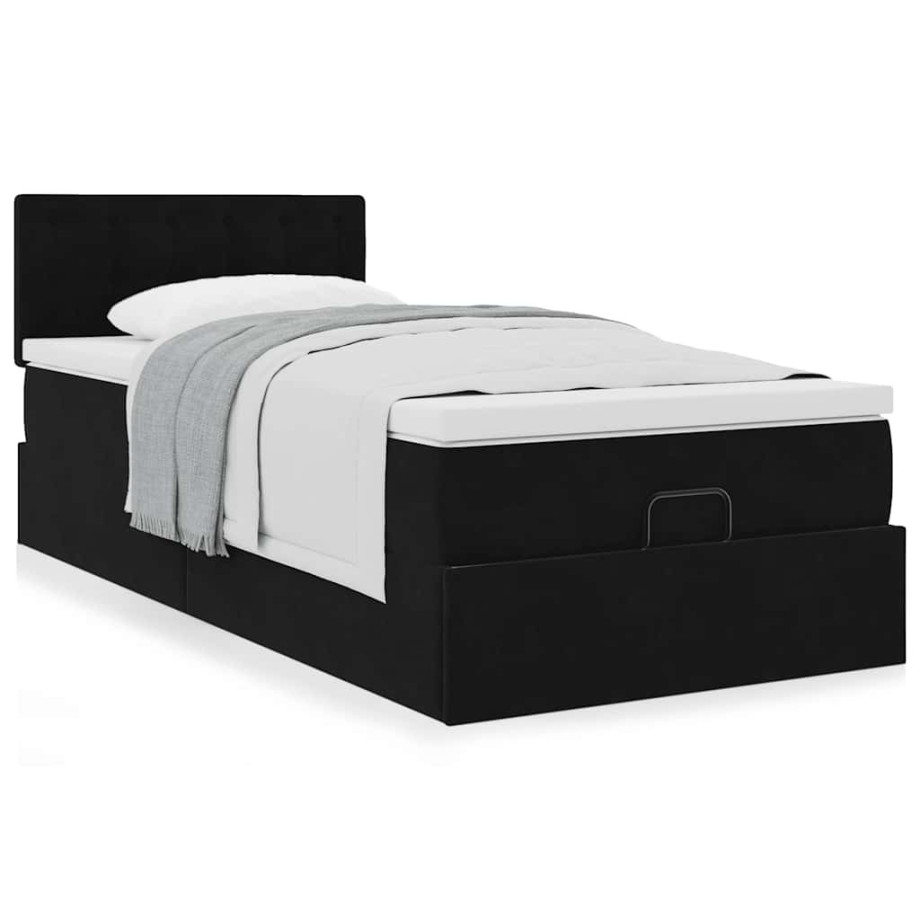 vidaXL Ottoman bed met matras 80x200cm fluweel zwart vidaXL Ottoman bed met matras 80x200cm fluweel zwart afbeelding 1