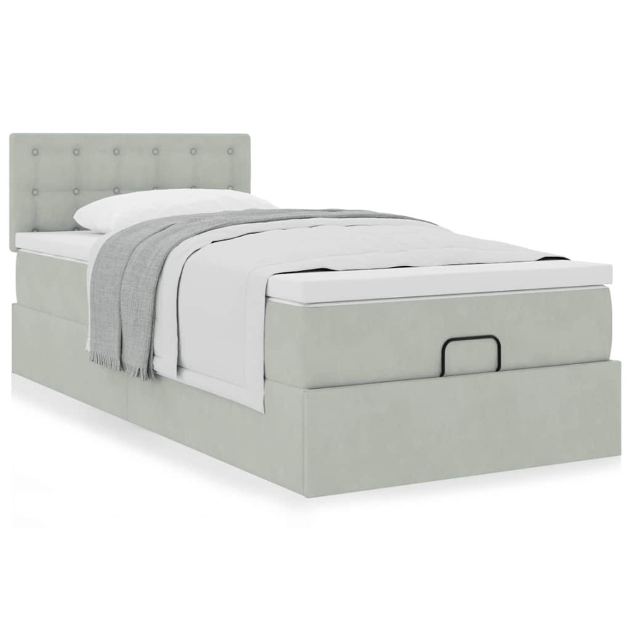 vidaXL Ottoman bed met matras 90x190cm fluweel lichtgrijs afbeelding 1