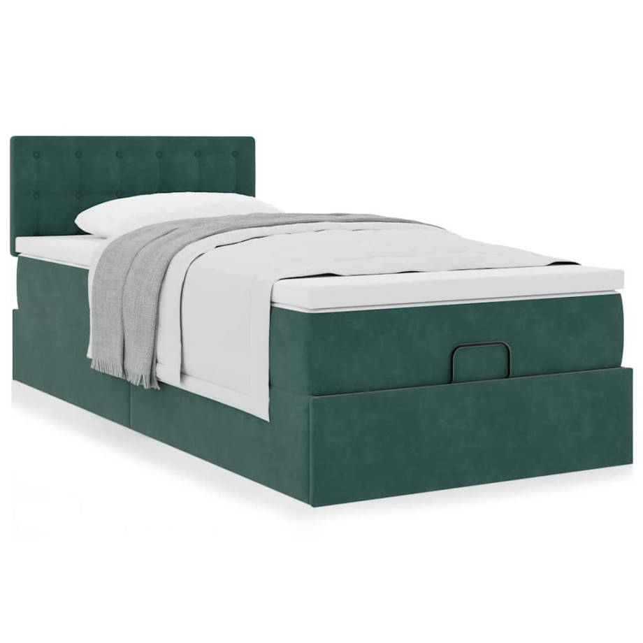 vidaXL Bedframe met matras 90x190cm fluweel donkergroen afbeelding 1