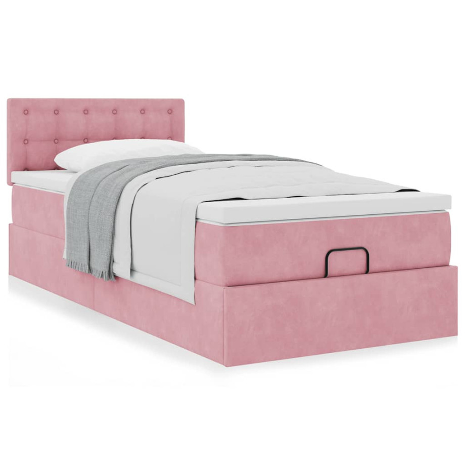 vidaXL Bedframe met matras 90x190cm fluweel roze afbeelding 1