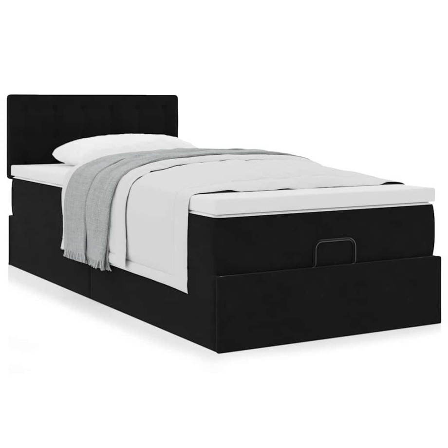 vidaXL Ottoman bed met matras 100x200 cm fluweel zwart vidaXL Ottoman bed met matras 100x200 cm fluweel zwart afbeelding 1