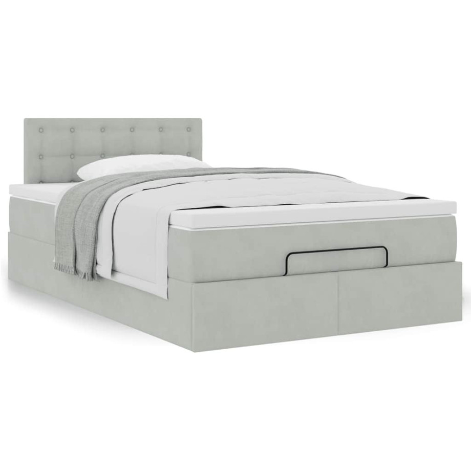 vidaXL Bed poef met matras 120x190 cm fluweel lichtgrijs afbeelding 1