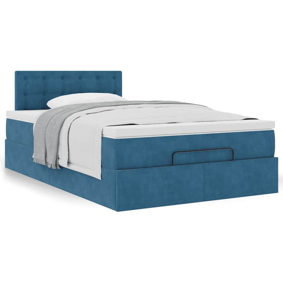 vidaXL Bedframe met matras 120x190 cm fluweel donkerblauw afbeelding 1