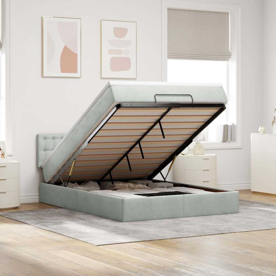 vidaXL Ottoman bed met matras 140x190cm fluweel lichtgrijs vidaXL Ottoman bed met matras 140x190cm fluweel lichtgrijs afbeelding 1