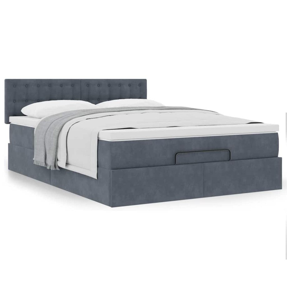 vidaXL Ottoman bed met matras 140x190cm fluweel donkergrijs afbeelding 1