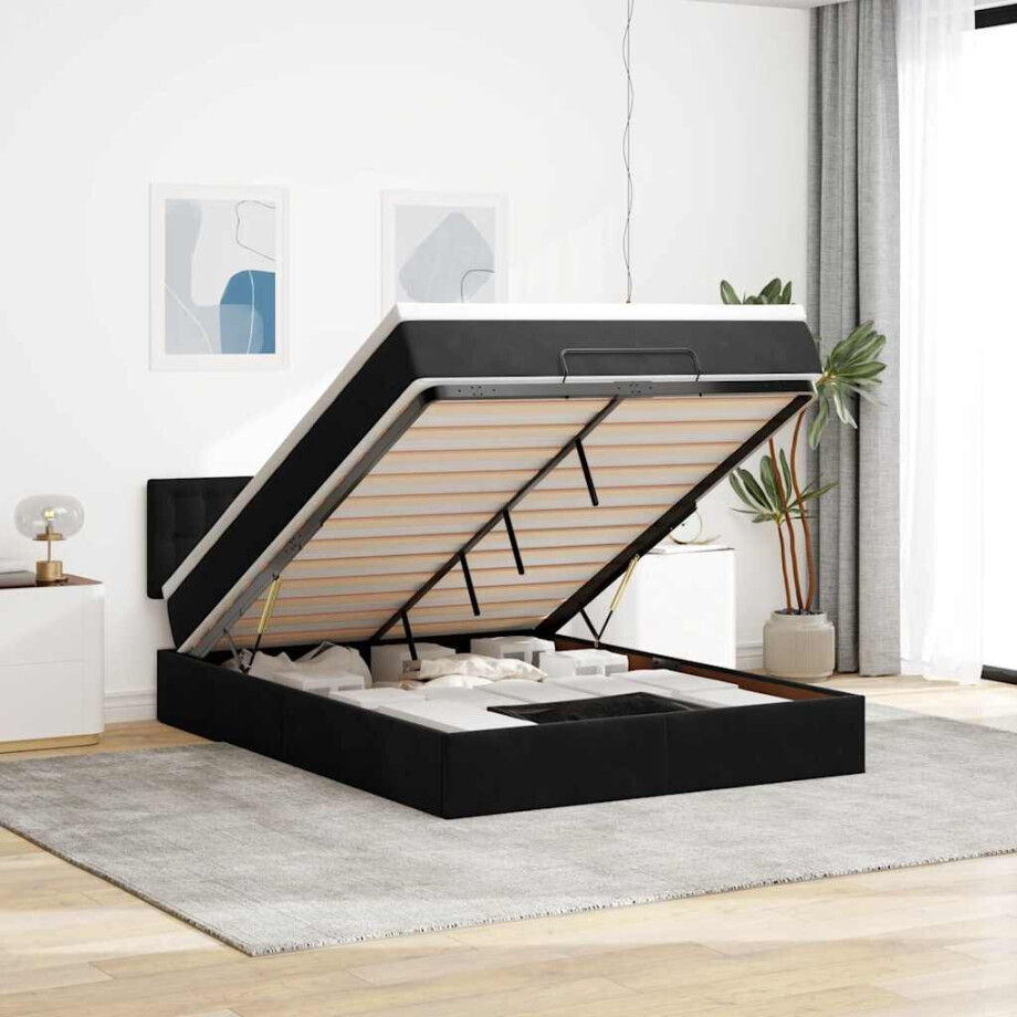 vidaXL Ottoman bed met matras 140x190cm fluweel zwart afbeelding 1