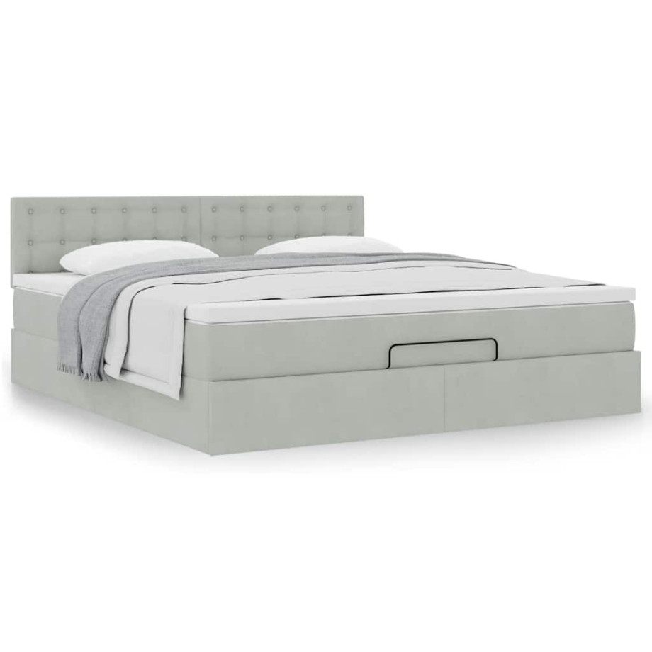vidaXL Ottoman bed met matras 160x200cm fluweel lichtgrijs vidaXL Ottoman bed met matras 160x200cm fluweel lichtgrijs afbeelding 1
