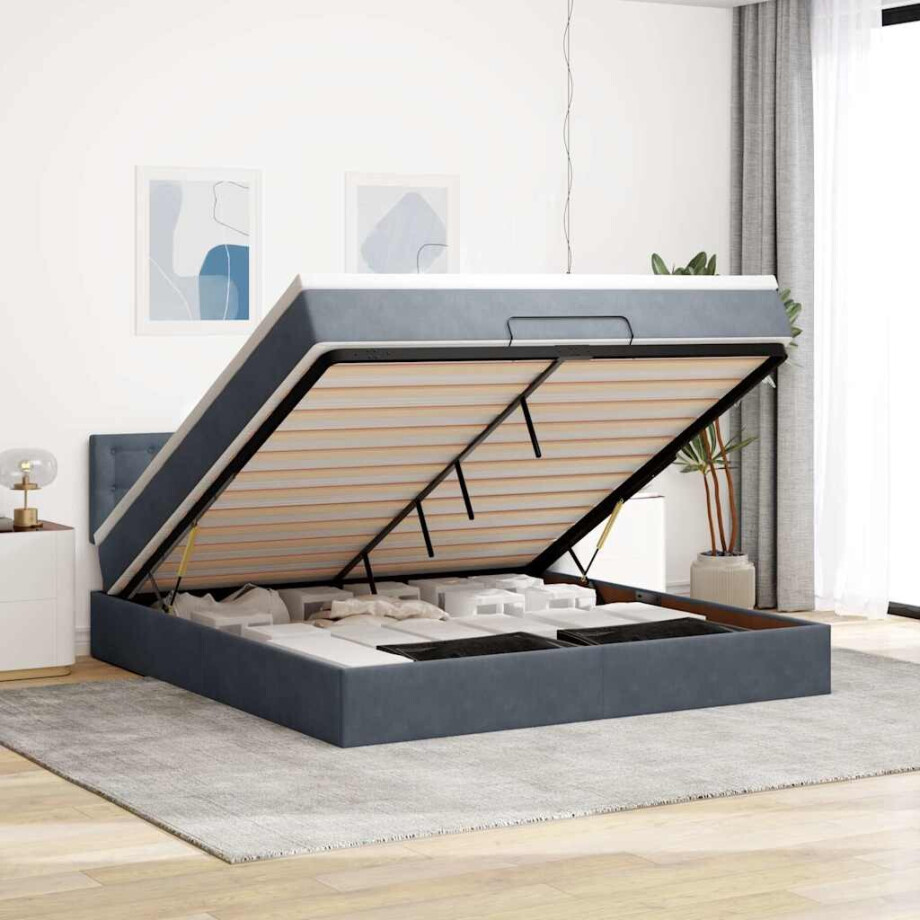 vidaXL Ottoman bed met matras 160x200cm fluweel donkergrijs afbeelding 1