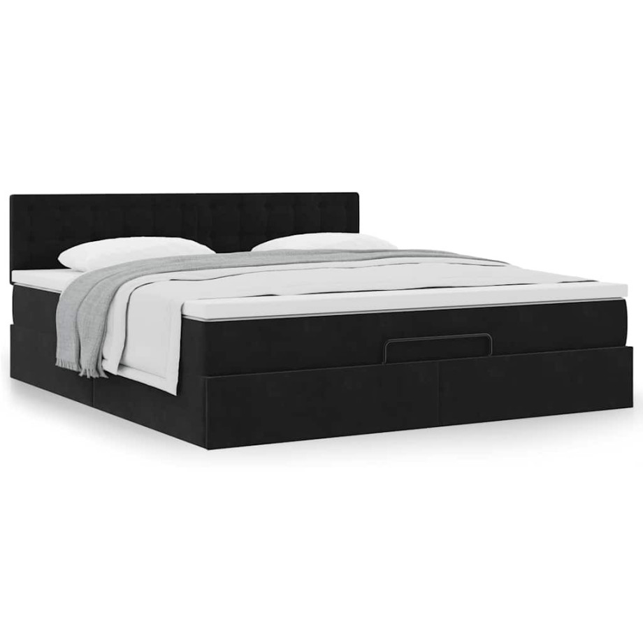 vidaXL Ottoman bed met matras 160x200cm fluweel zwart afbeelding 1