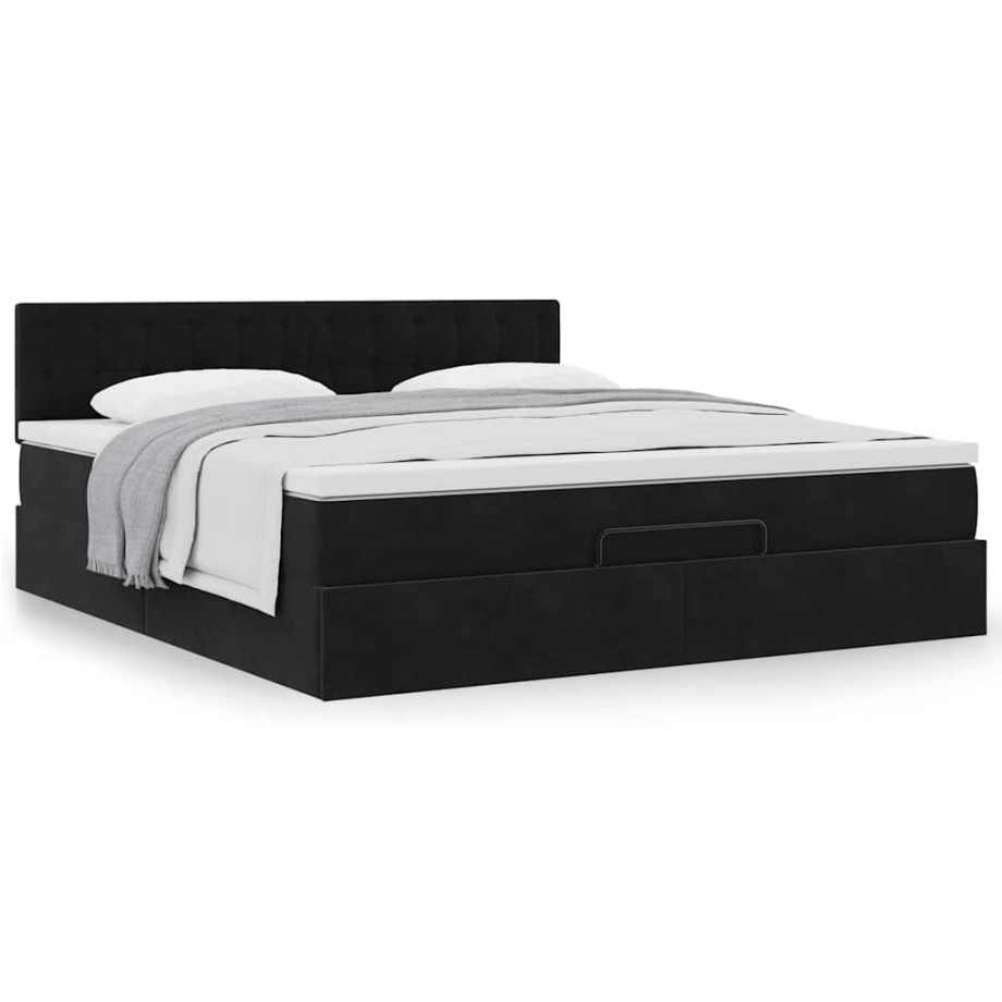 vidaXL Ottoman bed met matras 180x200cm fluweel zwart vidaXL Ottoman bed met matras 180x200cm fluweel zwart afbeelding 1