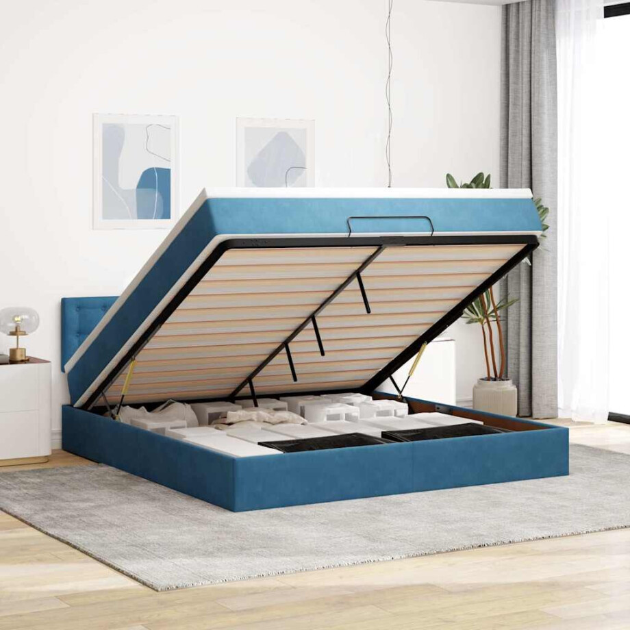 vidaXL Ottoman bed met matras 180x200 cm fluweel donkerblauw afbeelding 1