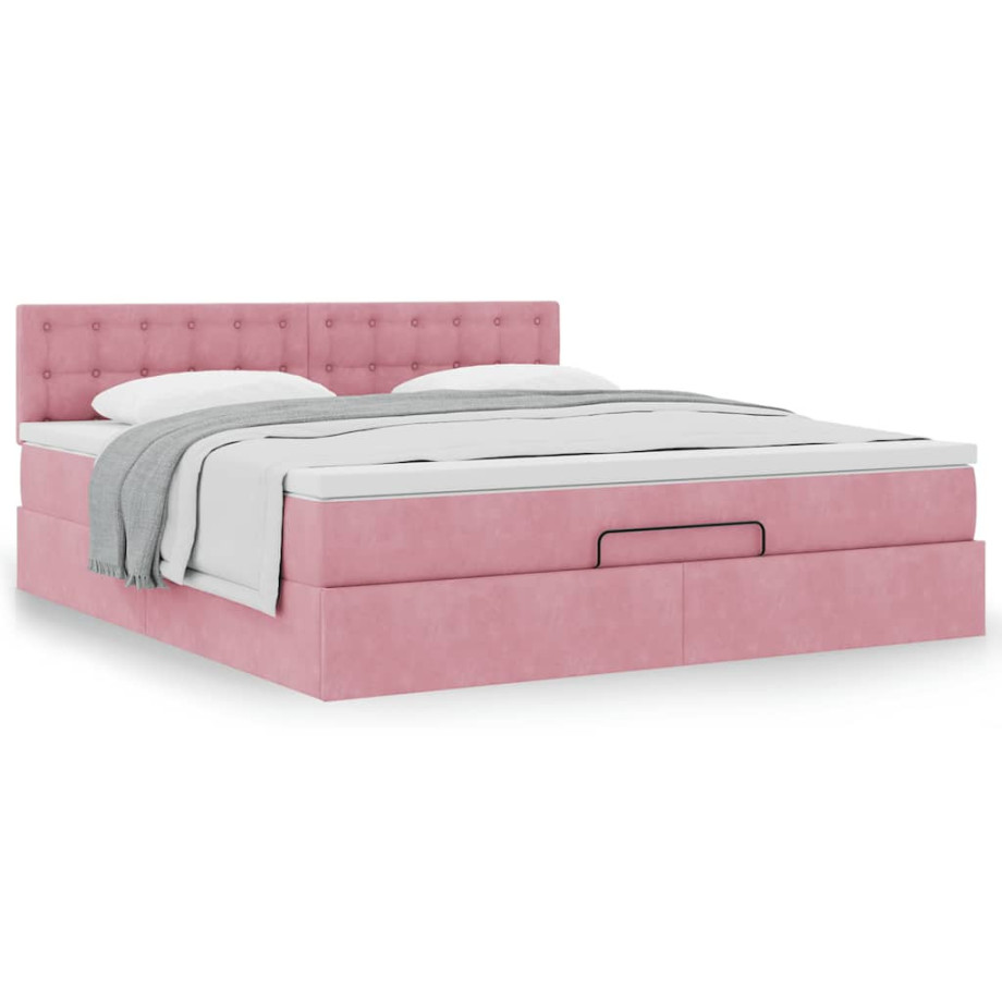 vidaXL Bedframe met matras 180x200 cm fluweel roze afbeelding 1