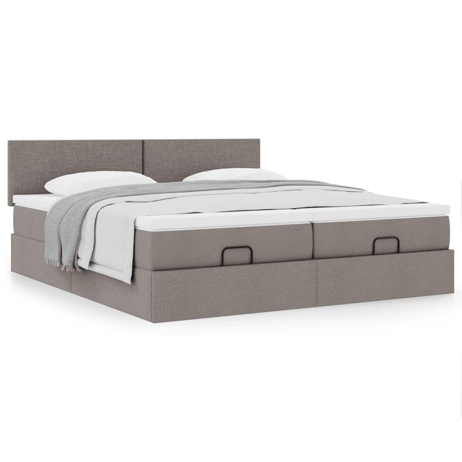 vidaXL Bedframe met matrassen 180x200cm stof taupe afbeelding 1