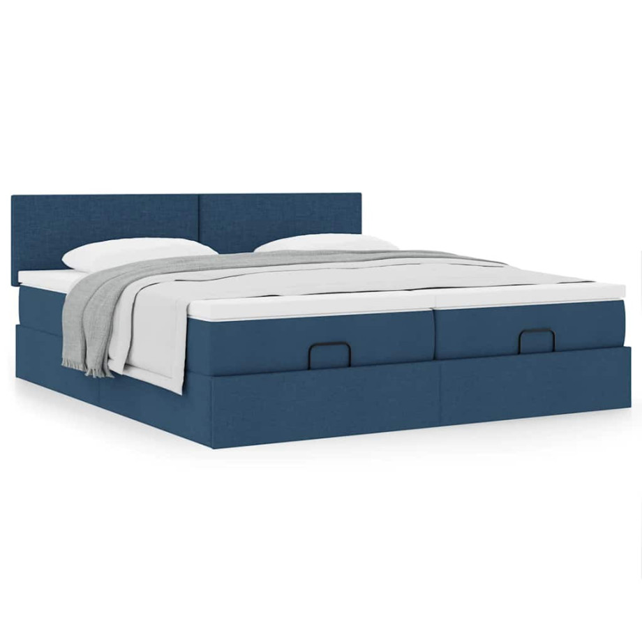 vidaXL Bedframe met matrassen 180x200cm stof blauw afbeelding 1