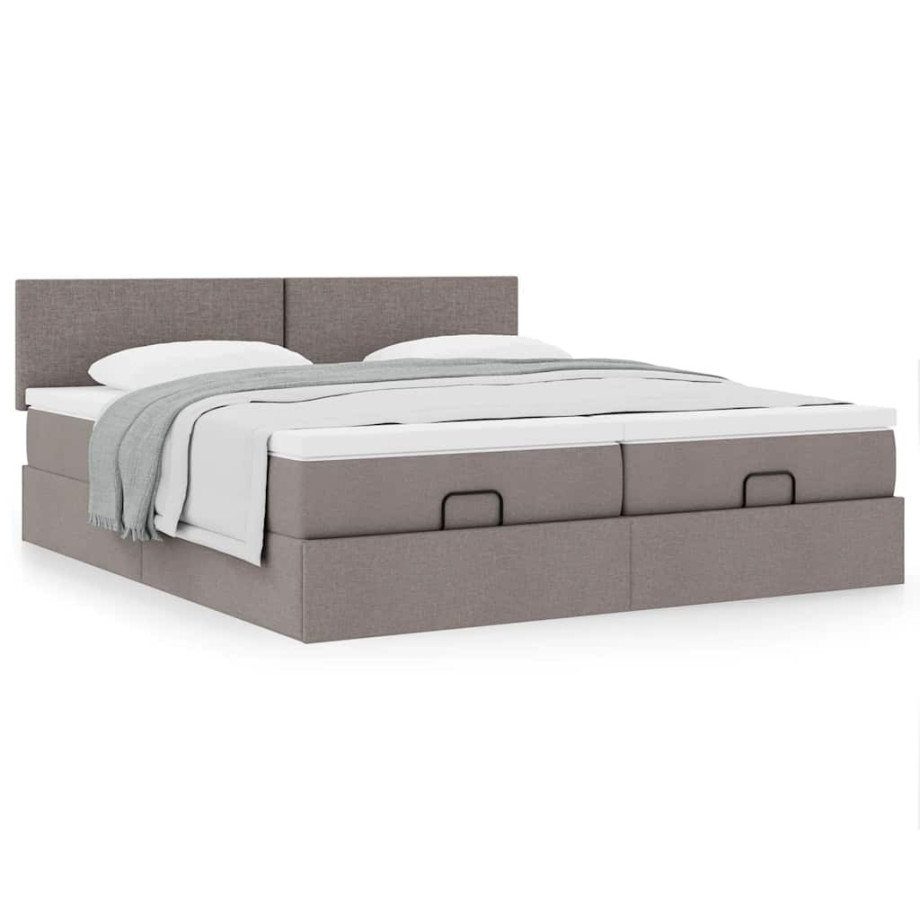 vidaXL Bedframe met matrassen 200x200cm stof taupe afbeelding 1