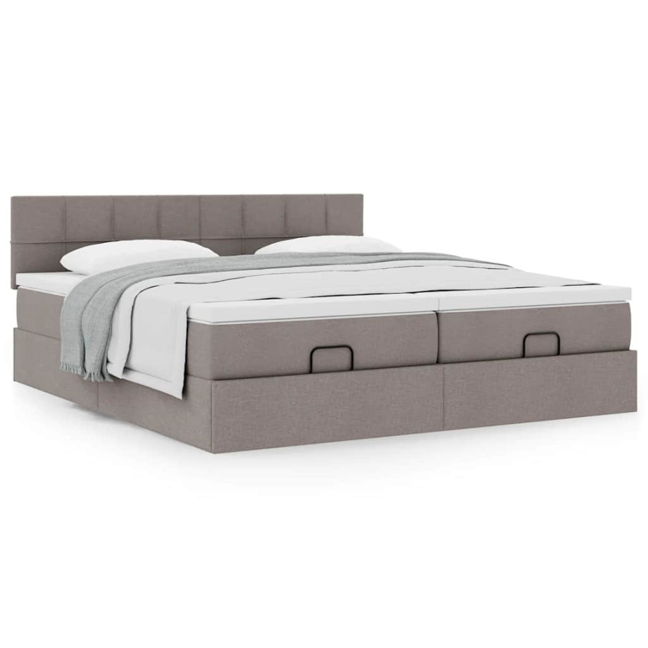 vidaXL Bedframe met matrassen 180x200cm stof taupe afbeelding 1