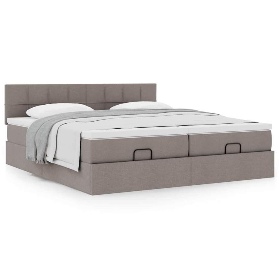 vidaXL Bedframe met matrassen 200x200cm stof taupe afbeelding 1