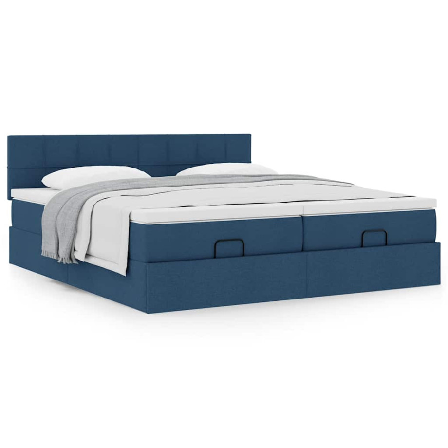 vidaXL Bedframe met matrassen 200x200cm stof blauw afbeelding 1