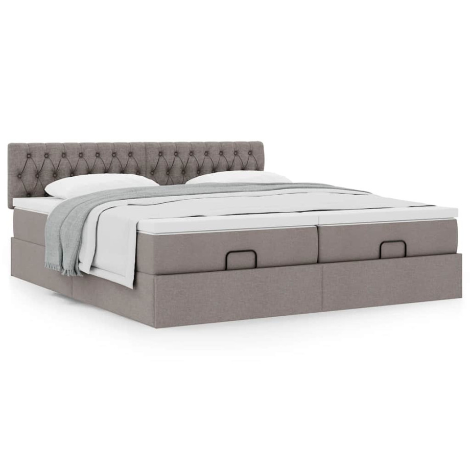 vidaXL Bedframe met matrassen 180x200cm stof taupe afbeelding 1