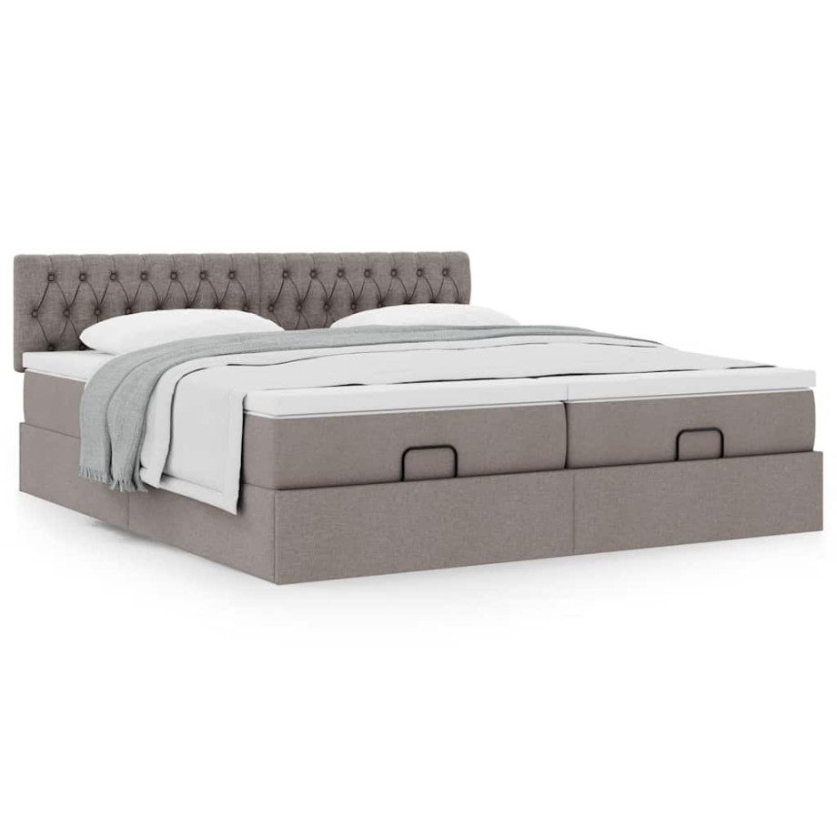 vidaXL Bedframe met matrassen 200x200cm stof taupe afbeelding 1