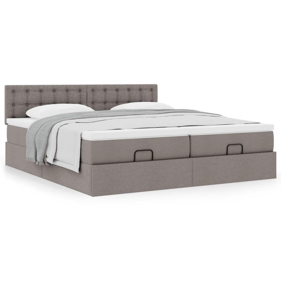 vidaXL Bedframe met matrassen 180x200cm stof taupe afbeelding 1