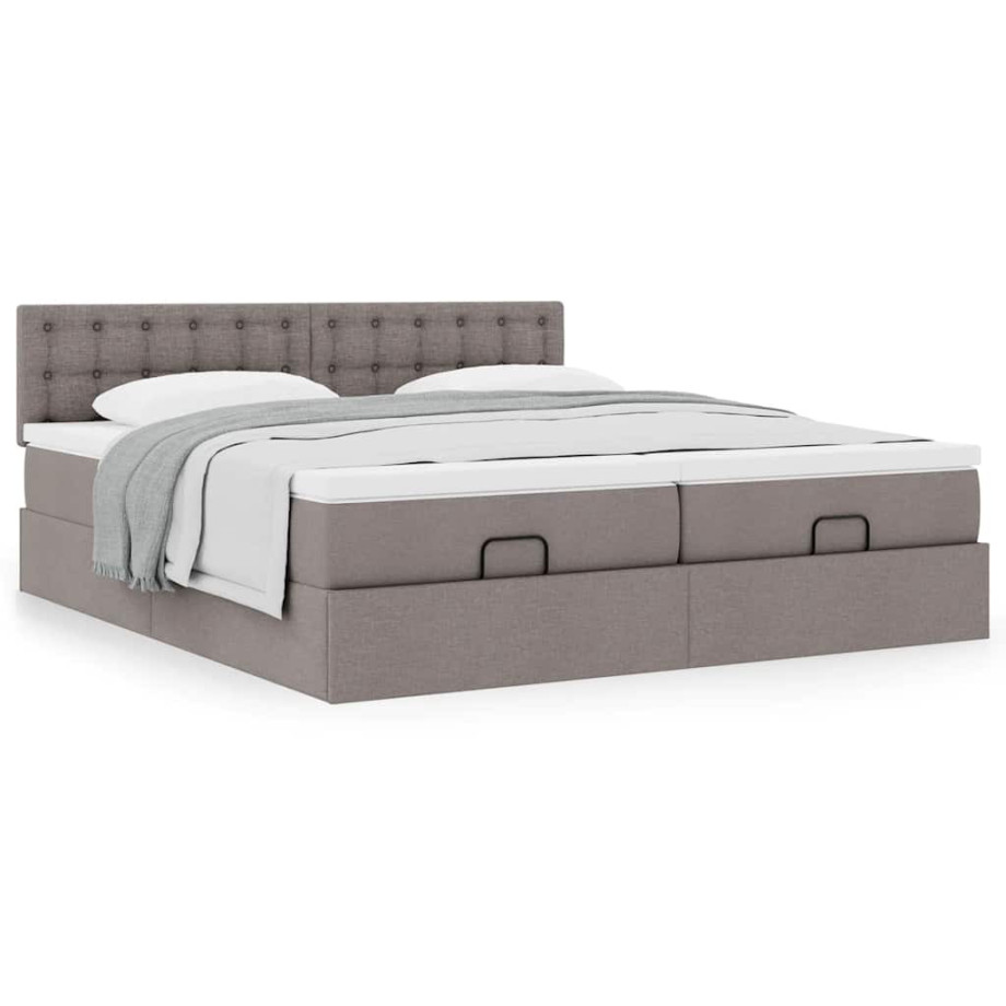 vidaXL Bedframe met matrassen 200x200cm stof taupe afbeelding 1