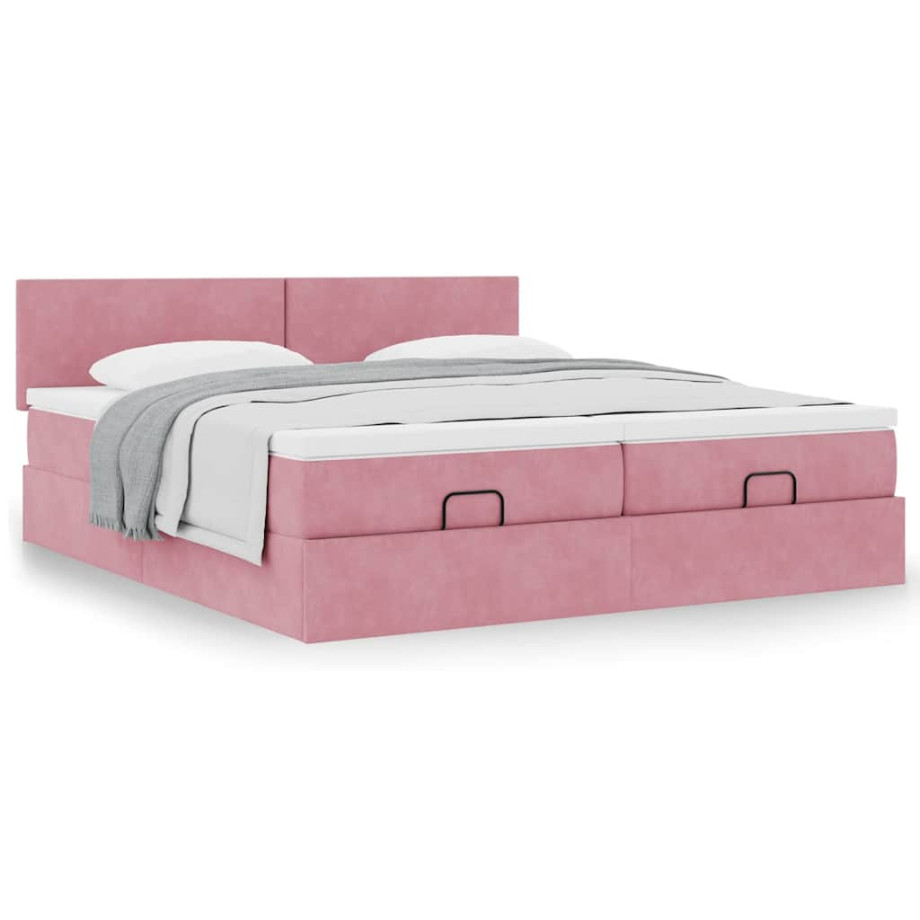 vidaXL Bedframe met matrassen 160x200cm fluweel roze afbeelding 1