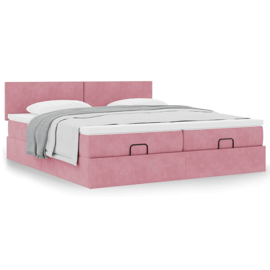 vidaXL Bedframe met matrassen 180x200cm fluweel roze afbeelding 1