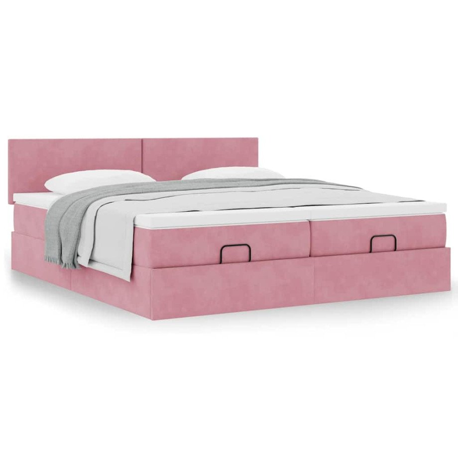 vidaXL Bedframe met matrassen 200x200cm fluweel roze afbeelding 1