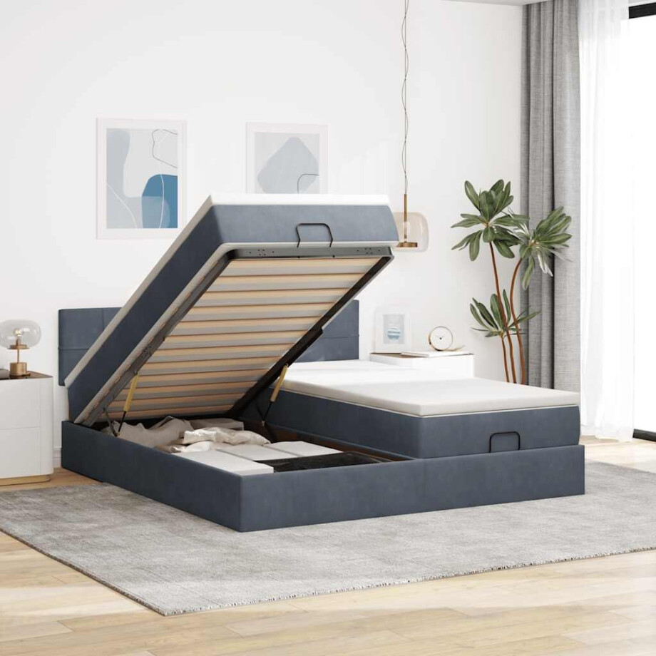 vidaXL Ottoman bed met matrassen 160x200cm fluweel donkergrijs afbeelding 1