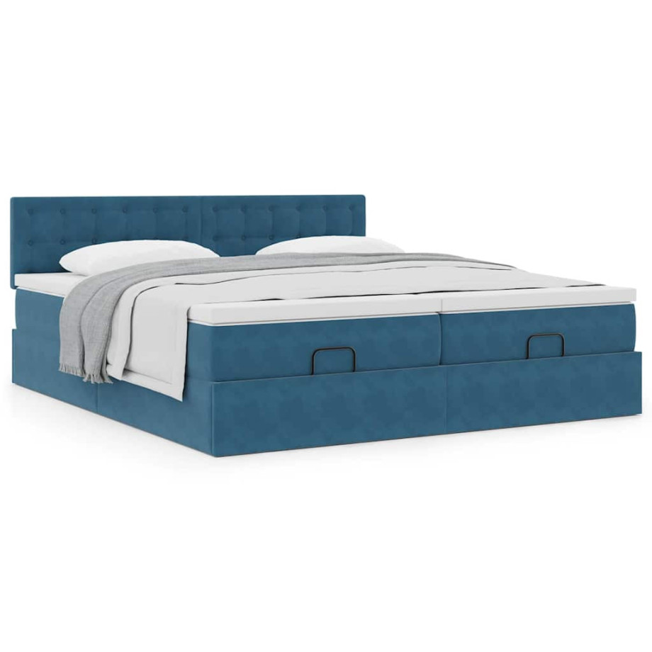 vidaXL Bedframe met matrassen 180x200cm fluweel donkerblauw afbeelding 1